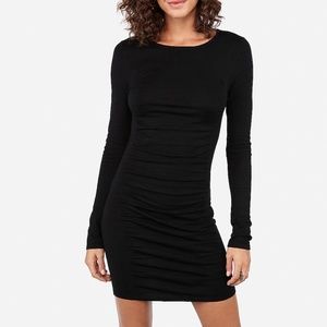 Express Ruched Long Sleeve Sweater Dress - Black
